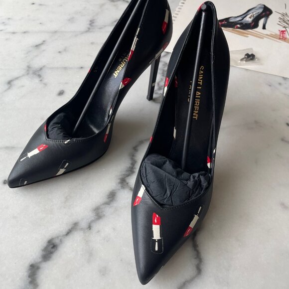 Saint Laurent Lipstick Print Leather Pumps - Picture 4 of 15